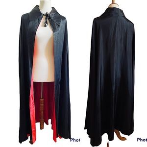 49” Long Fully Lined Satin Black & Red Vampire Cape